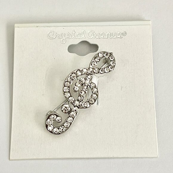 Crystal Music Clef Note Brooch Pin Musician Singer Teacher Gift Silver Plated - Picture 3 of 9